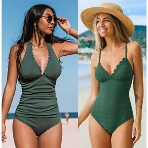 NWT Cupshe One Piece Swimsuit & Tankini Alegria Scalloped Tummy Control BUNDLE M